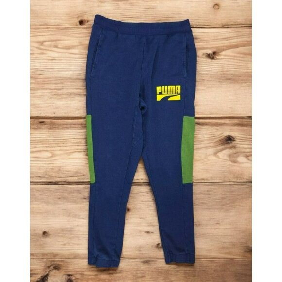 Puma Navy Blue & Green Cotton Blend Joggers Small - Picture 1 of 9